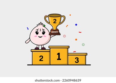 Cute cartoon Dim sum character as the second winner with happy expression in modern illustration