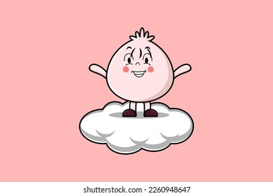Cute cartoon Dim sum character standing in cloud vector illustration