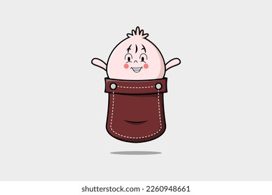 Cute cartoon Dim sum character coming out from pocket look so happy