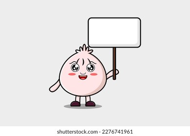 Cute cartoon Dim sum character holding blank board in vector concept flat cartoon style illustration