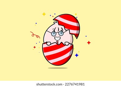 Cute cartoon Dim sum character coming out from easter look so happy illustration