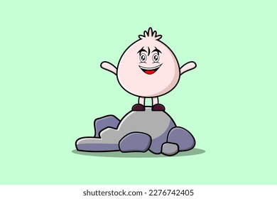 Caricatura corta personaje de Dim sum parado en el estilo de la caricatura de la ilustración vectorial de piedra