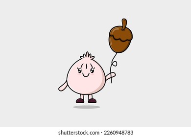 Cute cartoon Dim sum floating with acorn balloon cartoon vector illustration