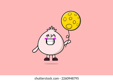 Cute cartoon Dim sum floating with moon balloon cartoon vector illustration