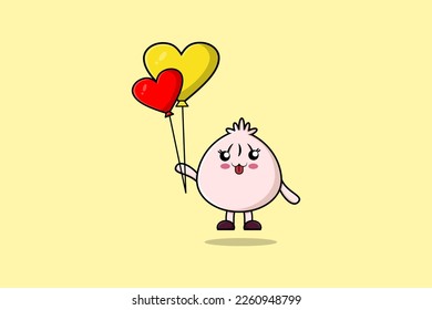 Cute cartoon Dim sum floating with love balloon cartoon vector illustration