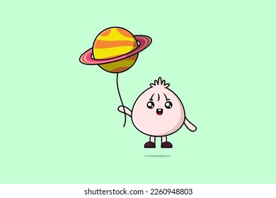 Cute cartoon Dim sum floating with planet balloon cartoon vector illustration
