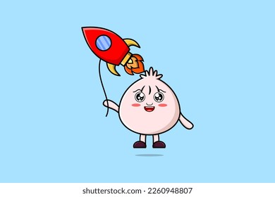 Cute cartoon Dim sum floating with rocket balloon cartoon vector illustration