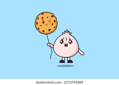 Cute cartoon Dim sum floating with biscuits balloon in flat cartoon vector icon illustration