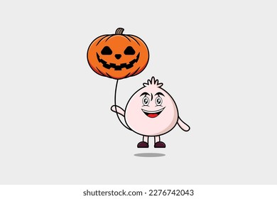 Dibujo lindo Dim sum flotando con globo de calabaza Halloween en ilustración de icono de caricatura plana