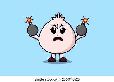 Cute cartoon Dim sum holding bomb with scared expression in flat modern style design