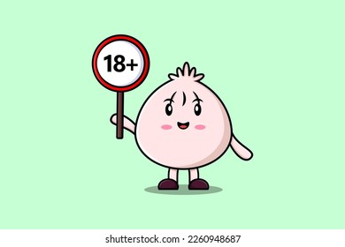 cute cartoon Dim sum holding 18 plus sign board in vector character illustration