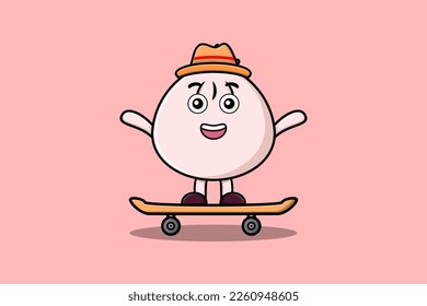 tira cómica Dim sum parado en skateboard con estilo de ilustración vectorial de dibujos animados