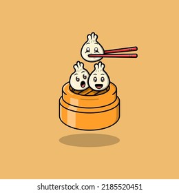 Cute cartoon dimsum, with different faces. Asian food vector illustration