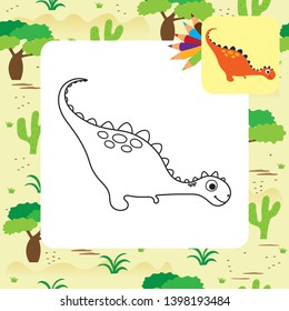 Cute cartoon dino coloring page. Vector illustration
