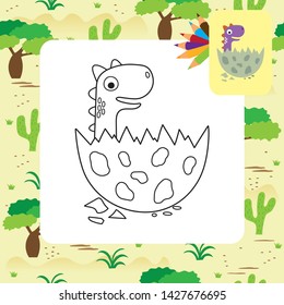Cute cartoon dino coloring page. Vector illustration.