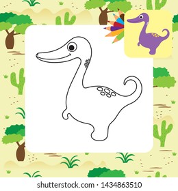 Cute cartoon dino coloring page. Vector illustration.