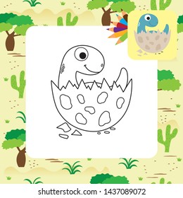 Cute cartoon dino coloring page. Vector illustration.