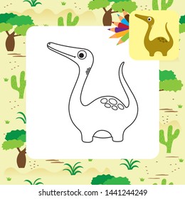 Cute cartoon dino coloring page. Vector illustration.
