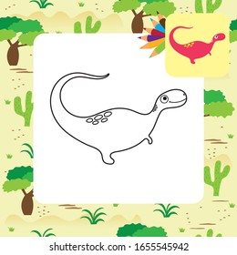 Cute cartoon dino coloring page. Vector illustration