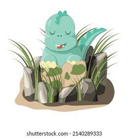 Cute cartoon dino. Dinosaur egg and newborn dinosaur. Jurassic park theme.