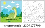 cute cartoon dinosaur apatosaurus, funny illustration, coloring book for kids and children.