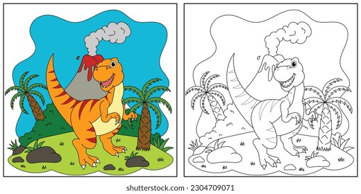 cute cartoon dinosaur apatosaurus, funny illustration, coloring book for kids and children.