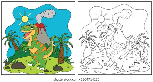 cute cartoon dinosaur apatosaurus, funny illustration, coloring book for kids and children.