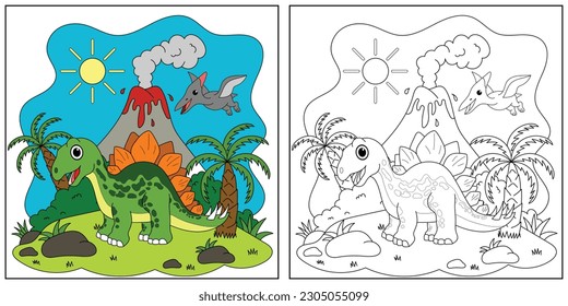 cute cartoon dinosaur apatosaurus, funny illustration, coloring book for kids and children.