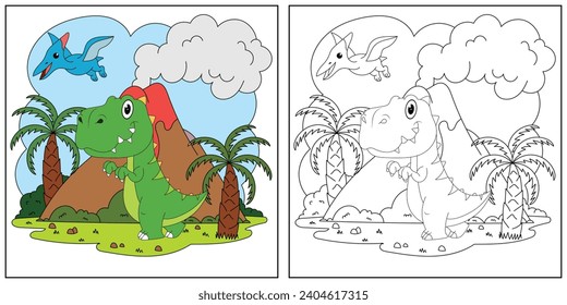 cute cartoon dinosaur apatosaurus, funny illustration, coloring book for kids and children.