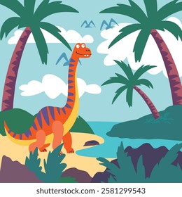 cute cartoon dinosaur with background