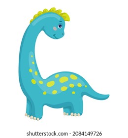 Cute cartoon dinosaur, brontosaurus. Vector graphics.