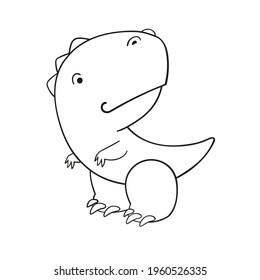 Cute cartoon dinosaur character for children. Black and white  illustration for coloring book