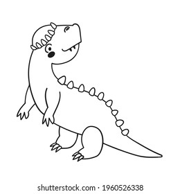 Cute cartoon dinosaur character for children. Black and white  illustration for coloring book