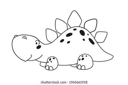 Cute cartoon dinosaur character for children. Black and white illustration for coloring book