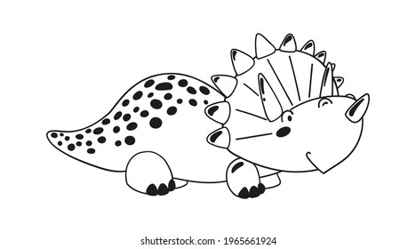 Cute cartoon dinosaur character for children. Black and white illustration for coloring book
