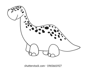 Cute cartoon dinosaur character for children. Black and white illustration for coloring book