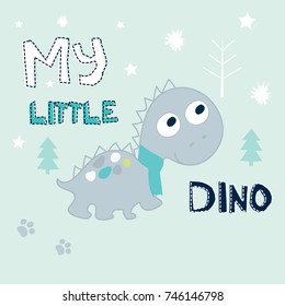 cute cartoon dinosaur, christmas card with dinosaur vector illustration