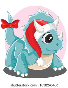 Cute cartoon dinosaur with christmas hat