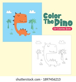 Cute cartoon dinosaur. Coloring and colorful clipart characters. Childish designs for t shirt print, icon, logo, label, patch or sticker. Vector illustration.