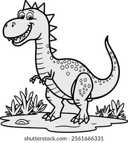 Cute Cartoon Dinosaur Coloring Page for Kids