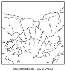 cute cartoon dinosaur Dimetrodon, funny illustration, coloring book for kids and children.