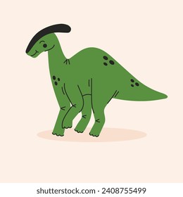 Cute cartoon dinosaur, dino, parasaurolophus. Simple vector illustration isolated on white background. Baby print.
