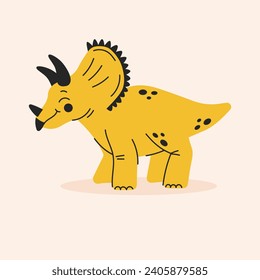 Cute cartoon dinosaur, dino, triceratops. Simple vector illustration isolated on white background. Baby print.