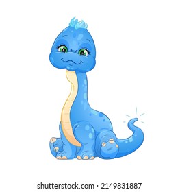 Cute cartoon dinosaur, diplodocus vector illustration.