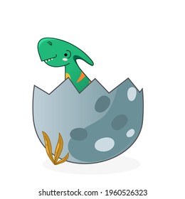 Cute cartoon dinosaur dotted egg. Vector illustration with dino for kids t-shirt design. 