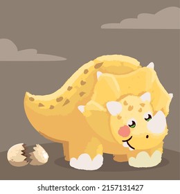 cute cartoon dinosaur and eggshell