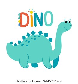 Cute cartoon dinosaur in flat style. Vector illustration for kids.