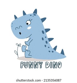 Cute Cartoon dinosaur. Funny Dino. Stock Vector illustration.