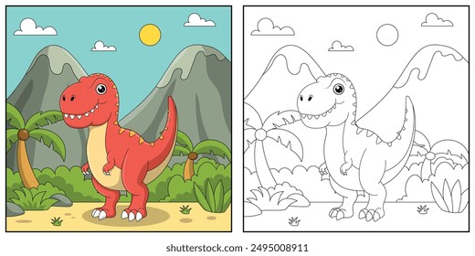 cute cartoon dinosaur, funny illustration, coloring book for kids and children.