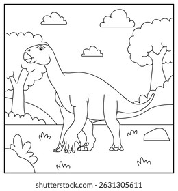 cute cartoon dinosaur Iguanodon, funny illustration, coloring book for kids and children.